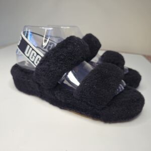UGG Black Fluffy Sandals No Size Tag